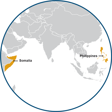 This geographic map represents: Somalia and the Philippines.