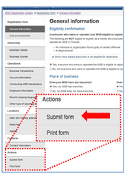 Figure 3 shows the Submit form section, located under Actions, at the bottom of the left menu. 